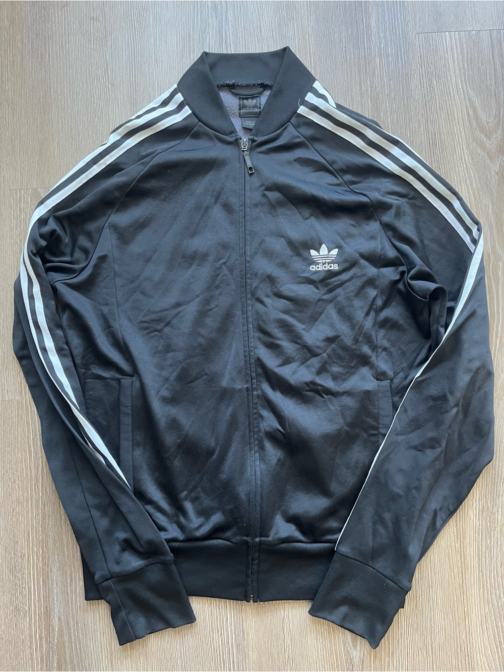 adidas Black Trefoil Three-Stripe Track Jacket